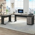 thumbnail image 1 of Tribesigns Reversible Executive Desk with 3 Drawer File Cabinet, L Shaped Desk, Gray, 1 of 5