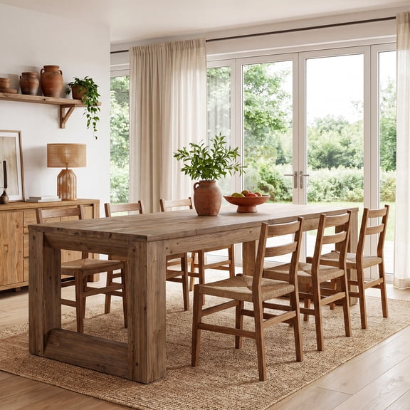 Tribesigns 86.6-Inch Extra Long Dining Table, Solid Wood Kitchen Table for 8-10 People, Rectangular Dinner Desks for Dining Room (Retro Brown)