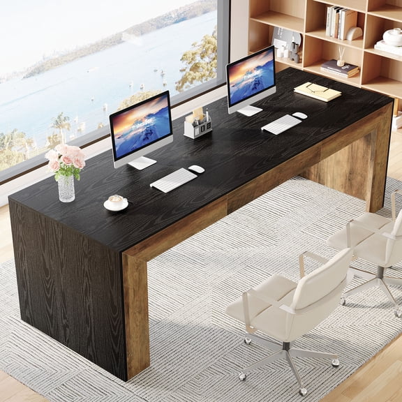Tribesigns 86.6-Inch Long Computer Desk for 2 Person, Farmhouse Executive Desk with Wooden Tabletop and Legs for Home Office