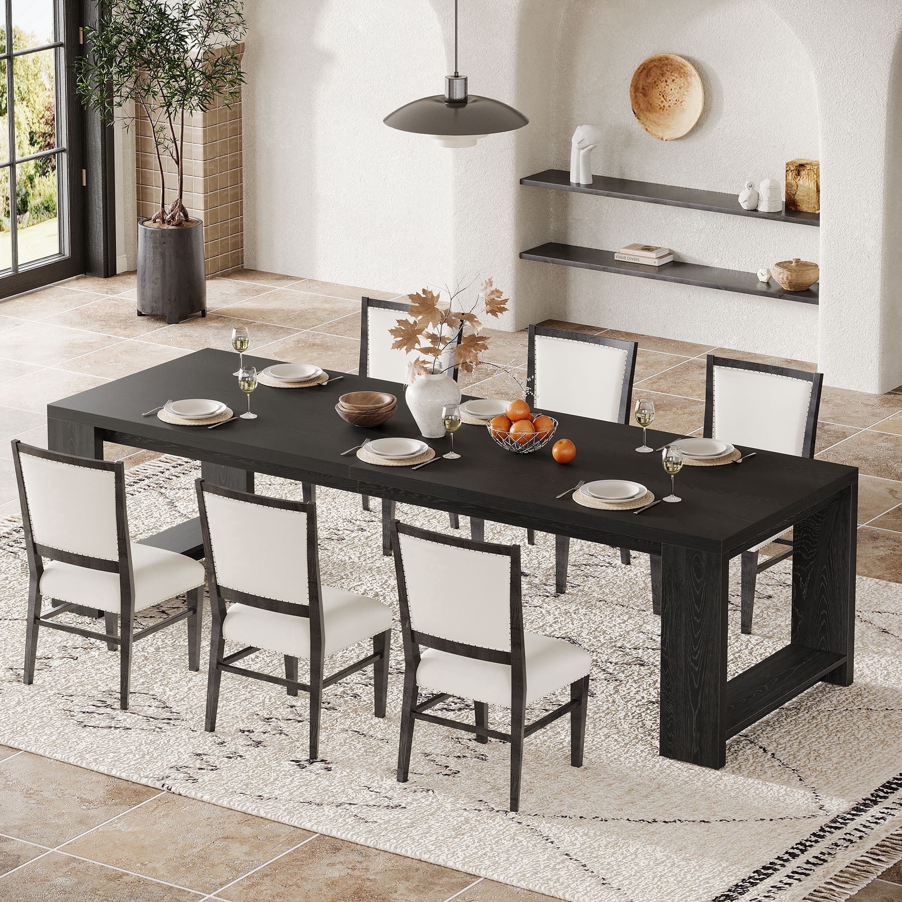 Tribesigns 86.61-inch Dining Table for 6-8, Farmhouse Kitchen Table, Extra Long Rectangular Dinner Table, Black