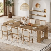 Tribesigns 86.61-inch Dining Table for 6-8, Farmhouse Narrow Kitchen Table with Wood Pedestal Base, Light Brown