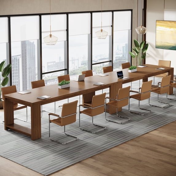 Tribesigns 88.61-inch Extra Long Conference Table for 6 to 8 People, 7 ft Rectangle Meeting Table for Office, Walnut (Set of 2)