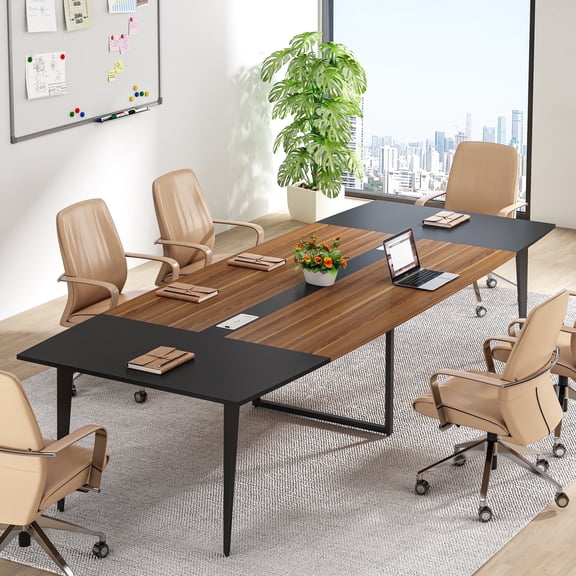 Tribesigns 8FT Boat-Shaped Conference Table with Cable Management - 94.4"L x 47.2"W x 29.5"H Large Meeting Table for Office