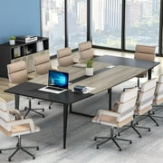 Tribesigns 8FT Conference Table, 94.48L x 47.21W x 29.52H Inches Boat Shaped Meeting Table with Grommet, Modern Seminar Boardroom Table for Office Conference Room (Grey & Black)