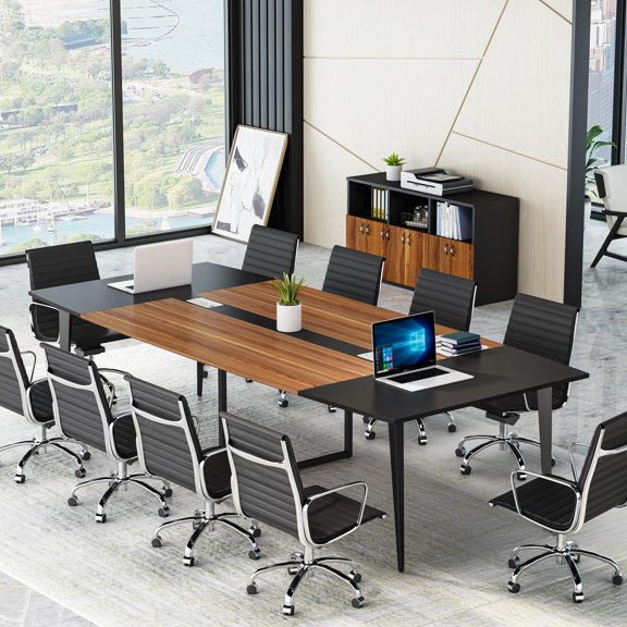 Tribesigns 8FT Conference Table, 94.4L x 47.2W x 29.5H inches Large Boat Shaped Meeting Table with Cable Grommets