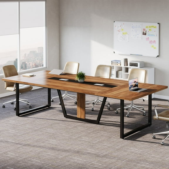 Finmind 8FT Conference Table, Large Business Meeting Podcast Table for 10 People for Office Conference