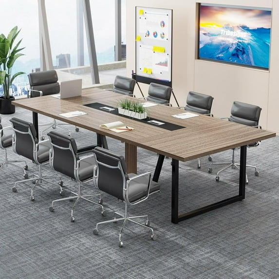 Tribesigns 8FT Conference Table, Large Meeting Table/Podcast Table for 10 People, Business Style Wooden Training Table with Strong Metal Frame for Office Conference