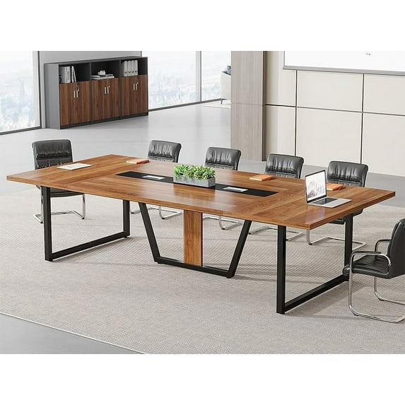 Tribesigns 8FT Conference Table, Large Meeting Table/Podcast Table for 10 People, Business Style Wooden Training Table with Strong Metal Frame for Office Conference