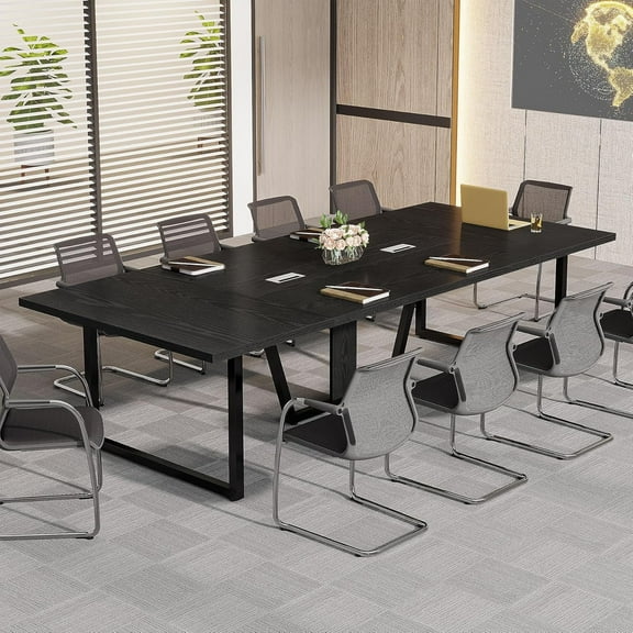 Finmind 8FT Large Conference Table, Wooden Business-Style Meeting Table for 10 People with Metal Frame, 94.49" L x 47.24" W x 29.53" H Office Training Table, Black