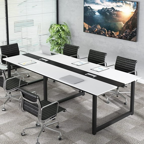 Tribesigns 8FT Rectangle Conference Table, 94.5 inches Wood Metal Meeting Table, White