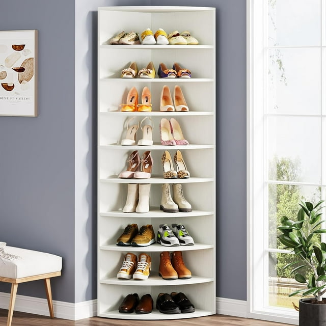 Tribesigns 9-Tier Shoe Rack, White Wooden Corner Shoe Cabinet - Walmart.com