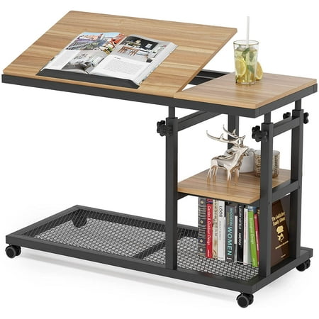 Tribesigns Adjustable C Table: Mobile, Tiltable, Couch Side - Black+OakBrown