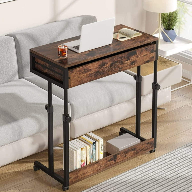 Tribesigns Adjustable Side Table Portable Desk with Drawers Wheels Mobile Couch Desk Laptop Table for Sofa and Bed Rolling Computer Cart