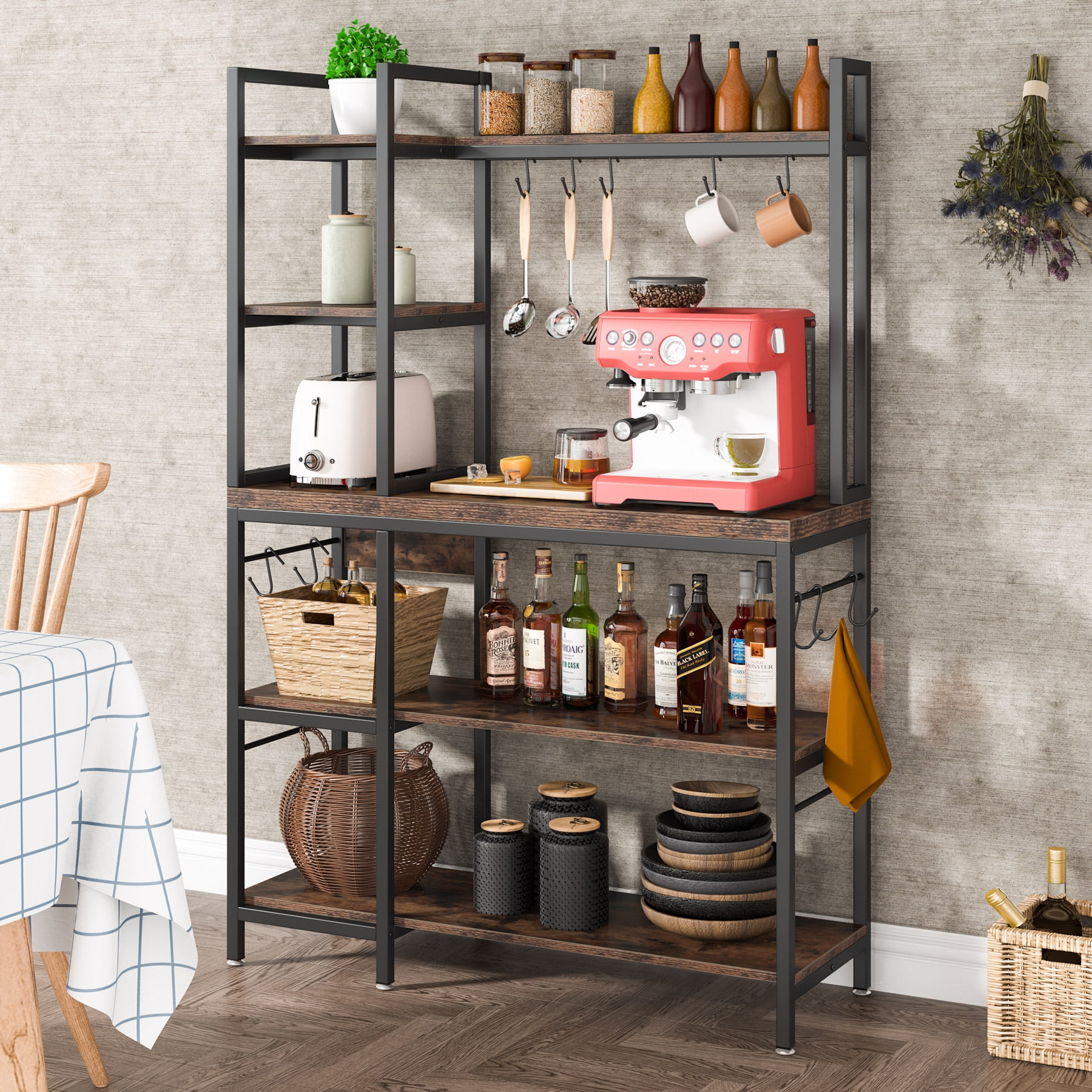 Wood bakers rack with hutch sale