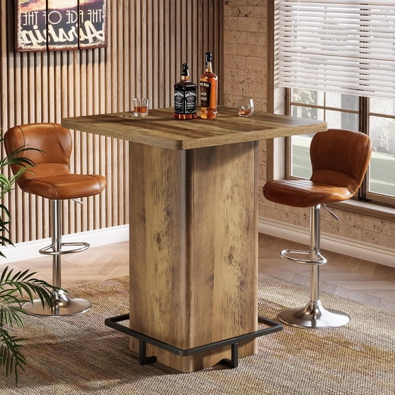 Tribesigns Bar Table, 39.37" High Wooden Square Bistro Pub Table with Metal Frame Footrest for Dining Coffee Cocktail Living Room, Small Space, Black