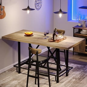 Tribesigns Bar Table, Industrial Counter Height Pub Table with Metal Footrest for Dining Room, Home Bar (Gray)