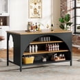 thumbnail image 1 of Tribesigns Bar Table, Industrial Home Bar Unit with 3 Storage Shelves, 55-Inch Rectangle Wooden Counter Height Table Wine Cabinet for Home Kitchen Pub, Brown and Black, 1 of 11