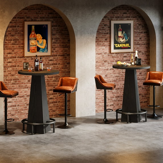 Tribesigns Bar Table with Metal Footrest, 37.4" High Round Pub Table for Small Bars, Small Home Bar Unit for Dining Room, Black (2Packs)