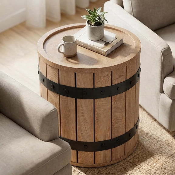 Tribesigns Barrel Side Table with Hidden Storage, 19.68 inch Farmhouse Round Wood End Table with Removable Lid