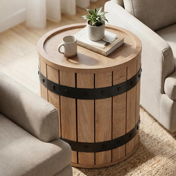 Tribesigns Barrel Side Table with Hidden Storage, 19.68" Farmhouse Round Rustic Wood End Table with Removable Lid