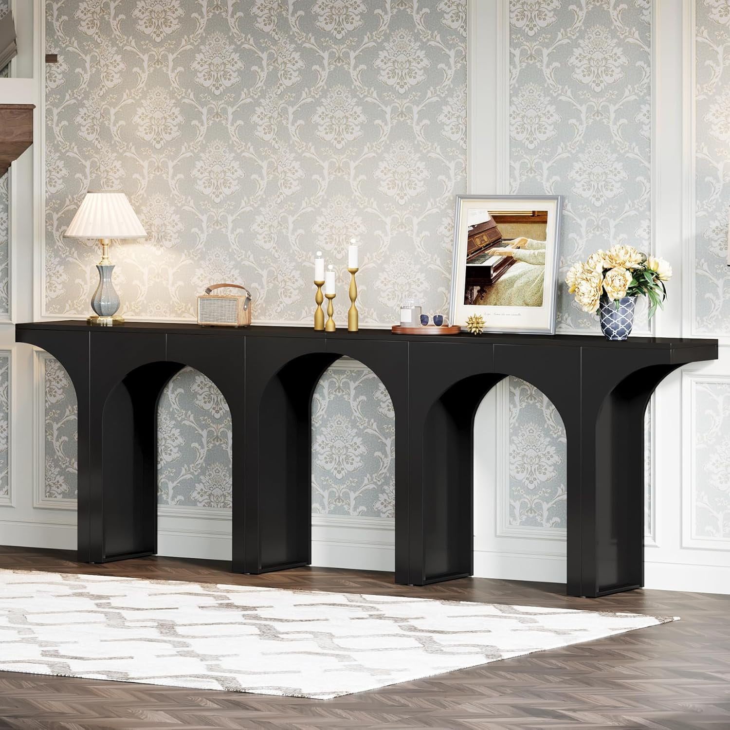 Tribesigns Black Console Table, 94-Inch Entryway Console Table, Wood Sofa Table Behind Couch ...