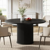 Tribesigns Black Round Dining Table for 4-6 People, 47.24-Inch Circle Wood Kitchen Table with Sturdy Fluted Metal Base, Modern Dining Room Furniture