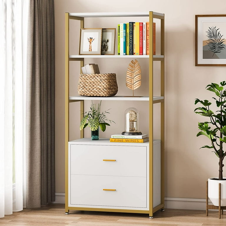 Tribesigns Bookcase, 4-Tier Bookshelf with 2 Drawers