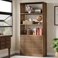 thumbnail image 1 of Tribesigns Bookshelf with Shutter Doors, 68" Tall Bookcase with Cabinet & Open Shelves, Rustic Brown, 1 of 7