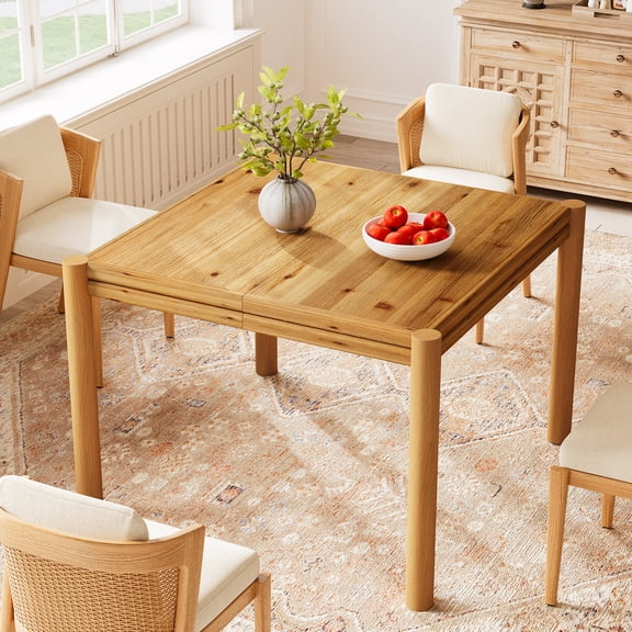 Tribesigns Brown Farmhouse Solid Wood 39.4 in. Pedestal Base Square Dining Table Kitchen Table with Sturdy Legs Seats 4