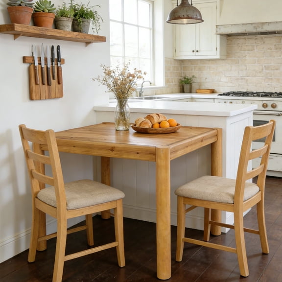 Tribesigns Brown Solid Wood 39.4 in. Pedestal Base Dining Table Kitchen Table with Sturdy Legs Seats 4 for Home Kitchen