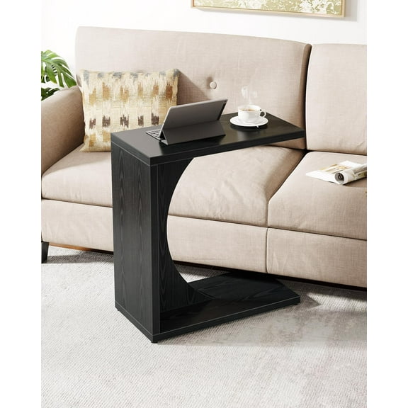 Tribesigns C-Shaped End Table, Couch Table for Small Space, Small Sofa Side Table for Living Room, Bedroom (1PC, Black)