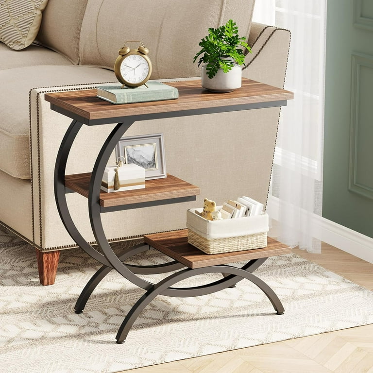 Tribesigns C Shaped End Table Industrial 3 Tier Side Table for Small Space
