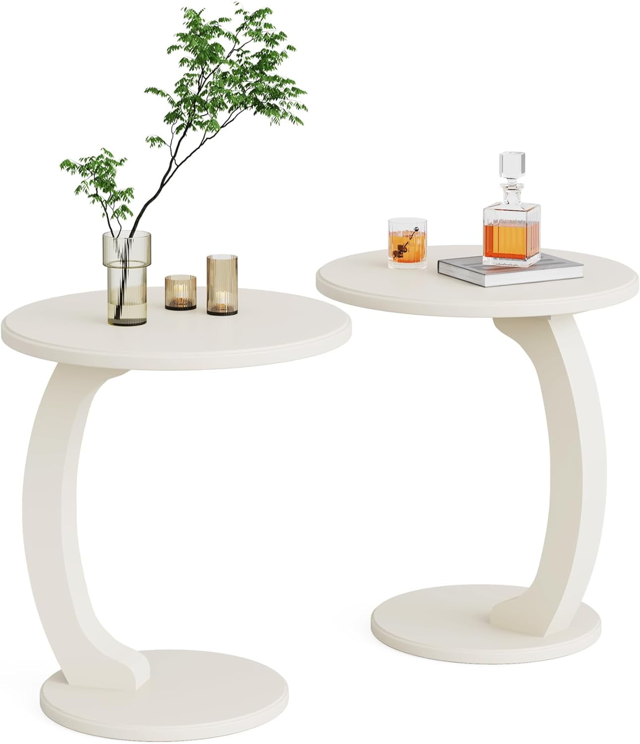 Tribesigns C-Shaped End Table, Mid-Century Wooden Round Side Table for ...