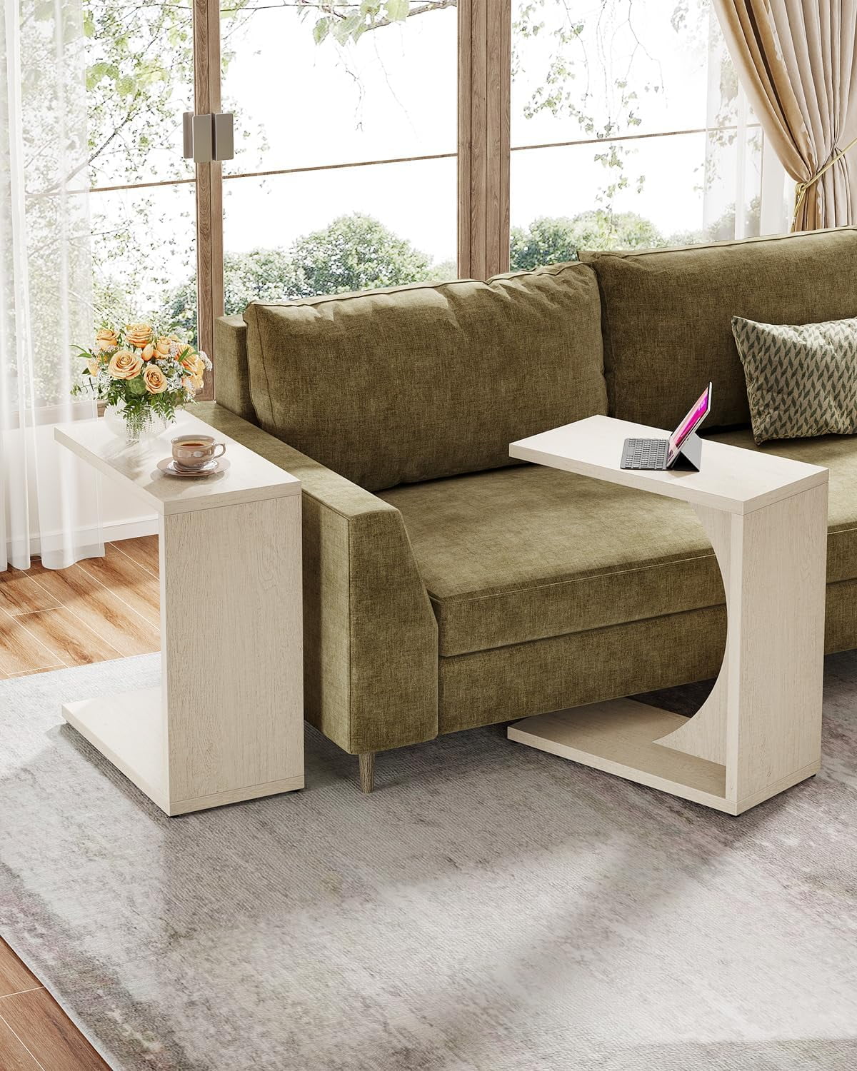 Tribesigns C-Shaped End Table Set of 2, Couch Table for Small Space ...