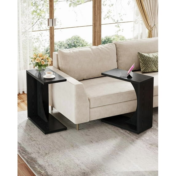 Tribesigns C-Shaped End Table Set of 2, Couch Table for Small Space, Small Sofa Side Table for Living Room, Bedroom (2PCS, Black)