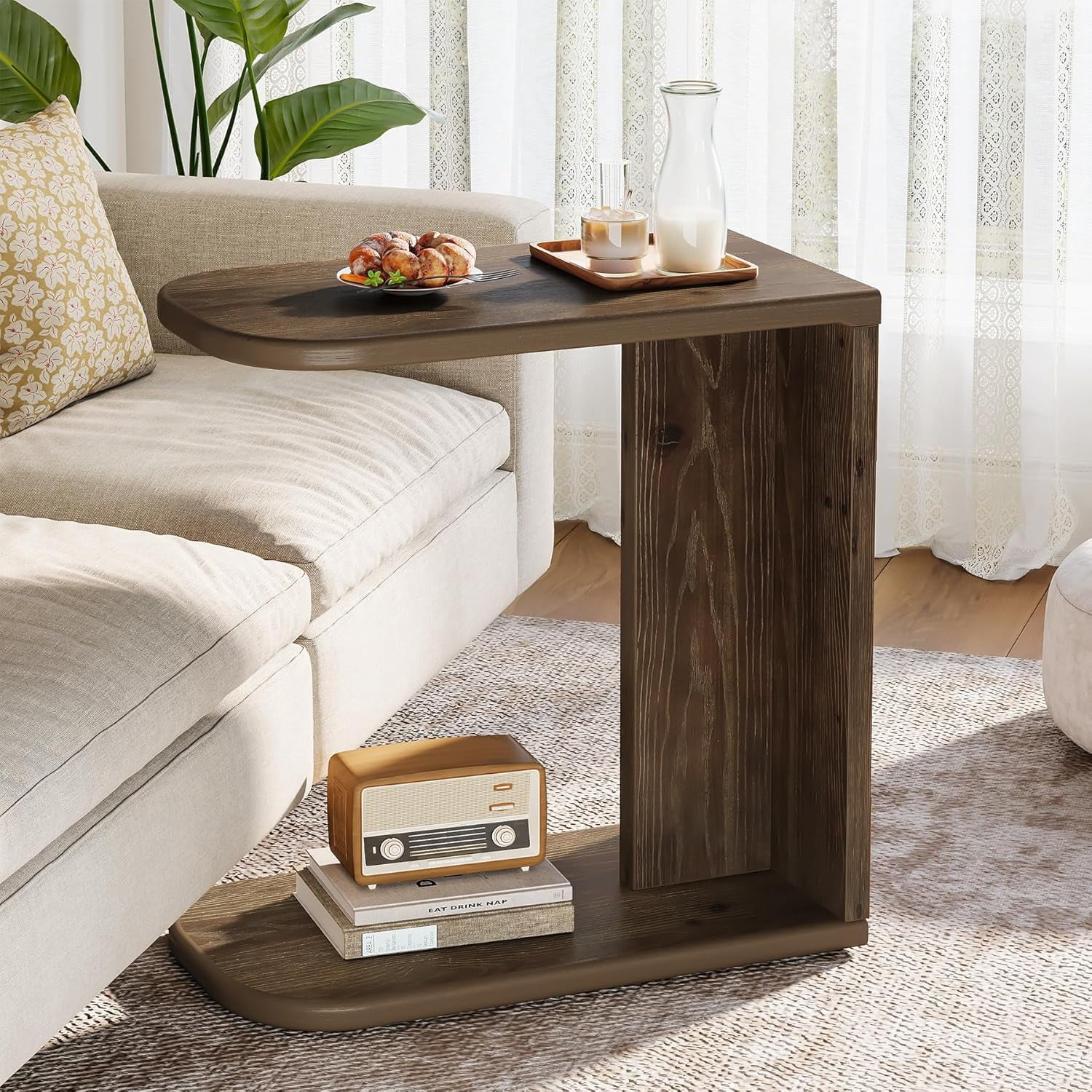 Tribesigns C-Shaped End Table, Solid Wood C Table for Sofa, Small Side ...