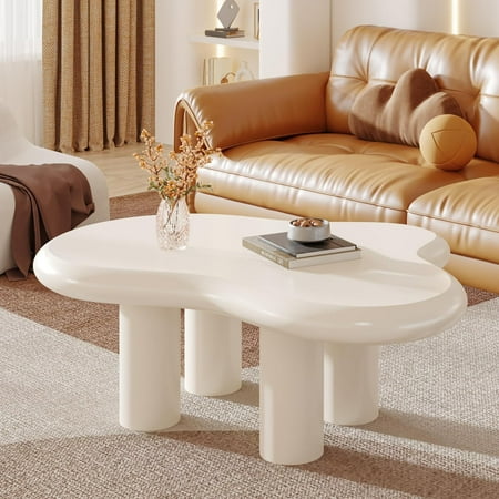 Tribesigns Cloud Coffee Table, Cute Cream Coffee Table with 4 Legs, Modern Carton Center Table for Living Room
