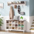 thumbnail image 1 of Tribesigns Coat Rack Shoe Bench Set, Entryway Hall Tree with Shoe Bench, Coat Hooks and Storage Shelf, 18 Shoe Cubbies (White & Brown), 1 of 7