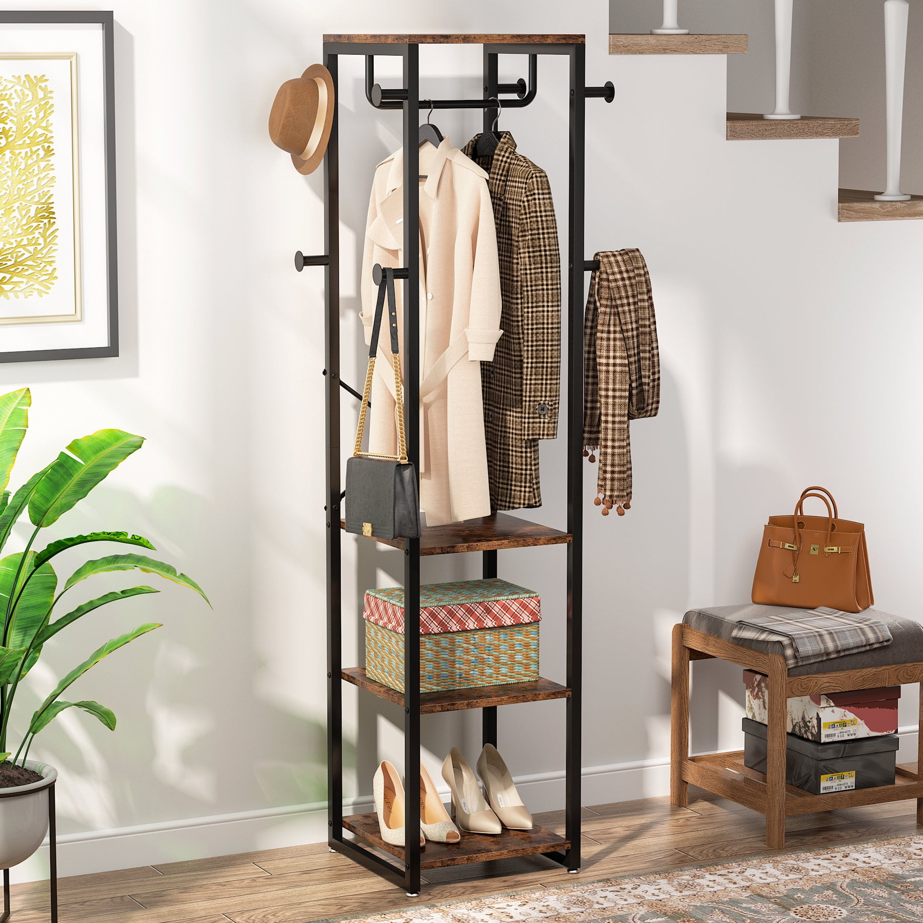 Tribesigns Modern Metal Coat Rack Stand, Corner Jacket Holder for