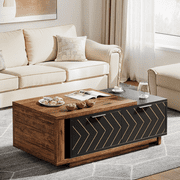 Tribesigns Coffee Table, 42"-65" Length Adjustable Reversible Wood Table with 2 Storage Drawers for Living Room, Rectangular Dual-Tone Center Table Brown & Black