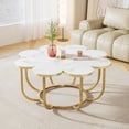 thumbnail image 1 of Tribesigns Coffee Table, Flower-Shaped Coffee Table, 39.37-Inch Wooden Floral Accent Center Table with Metal Frame for Living Room, Bedroom, White & Gold, 1 of 5