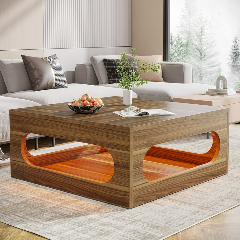 Tribesigns Coffee Table with LED Light, 43 Square Coffee Table