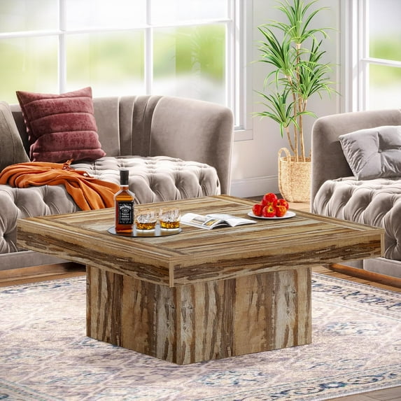 Tribesigns Coffee Table Square LED Coffee Table Engineered Wood Low Coffee Table for Living Room