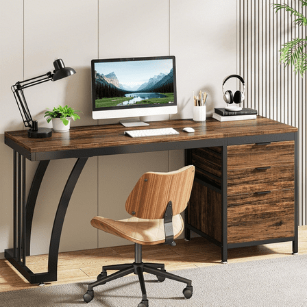 Tribesigns Computer Desk with 3 Drawers, 59-Inch PC Desk with Reversible Drawers, Industrial Study Writing Table Workstation with File Storage for Home Office, Rustic Brown