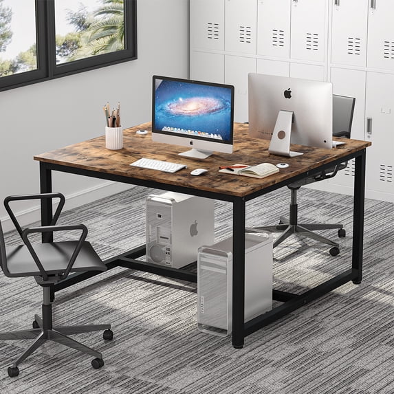 Tribesigns Computer Desk, 47 x 47 inch Extra Large Vintage Two Person Desk Double Workstation Office Desk Writing Study Desk for Home Office (Rustic Brown)