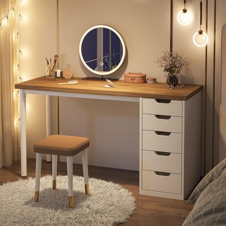 Tribesigns Computer Desk with 5 Drawers, 47 inches Rustic Brown Home Office Desk with Storage, Modern Simple Laptop Desk Study Writing Table for Small Spaces