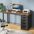 thumbnail image 1 of Tribesigns Computer Desk with 5 Drawers, 47 inches Rustic Brown Home Office Desk with Storage, Modern Study Writing Table Workstation for Small Spaces, Brown & Black, 1 of 5