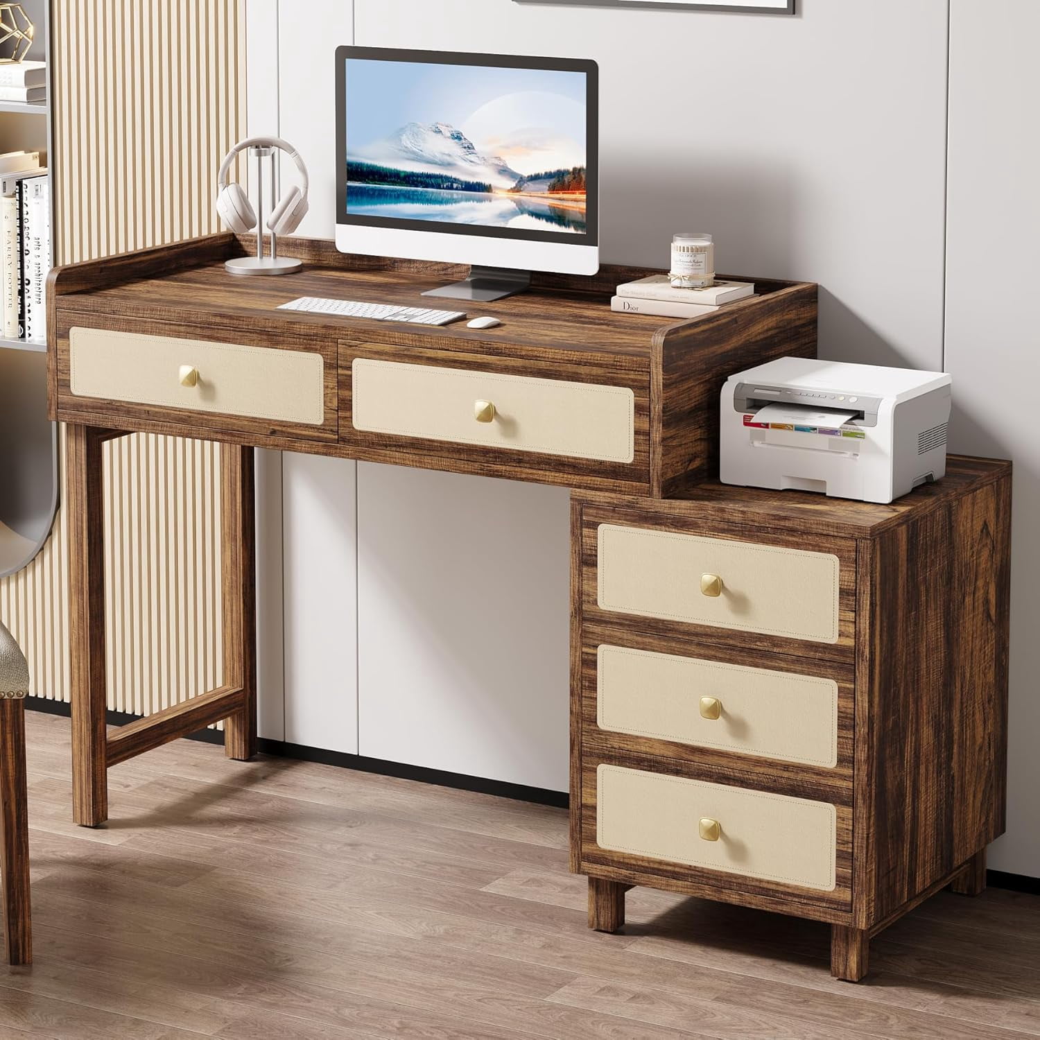 Multi Drawer Computer Desk Tribesigns Computer Desk with 5 Drawers, 51.18