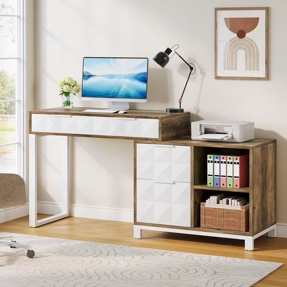 Tribesigns Computer Desk with File Drawer Cabinet, Reversible 4 Drawers ...