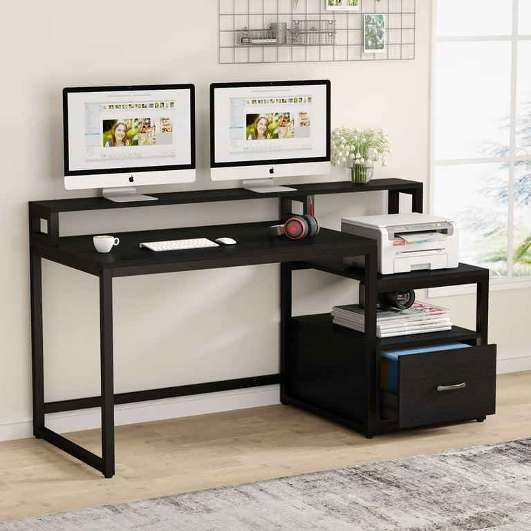 Tribesigns Computer Desk with File Drawer and Storage Shelves 59 inch Vintage Large Home Office Desk Computer Table Study Writing Desk Workstation